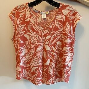 C&C California Women's Rust Leaf Print Linen Blouse